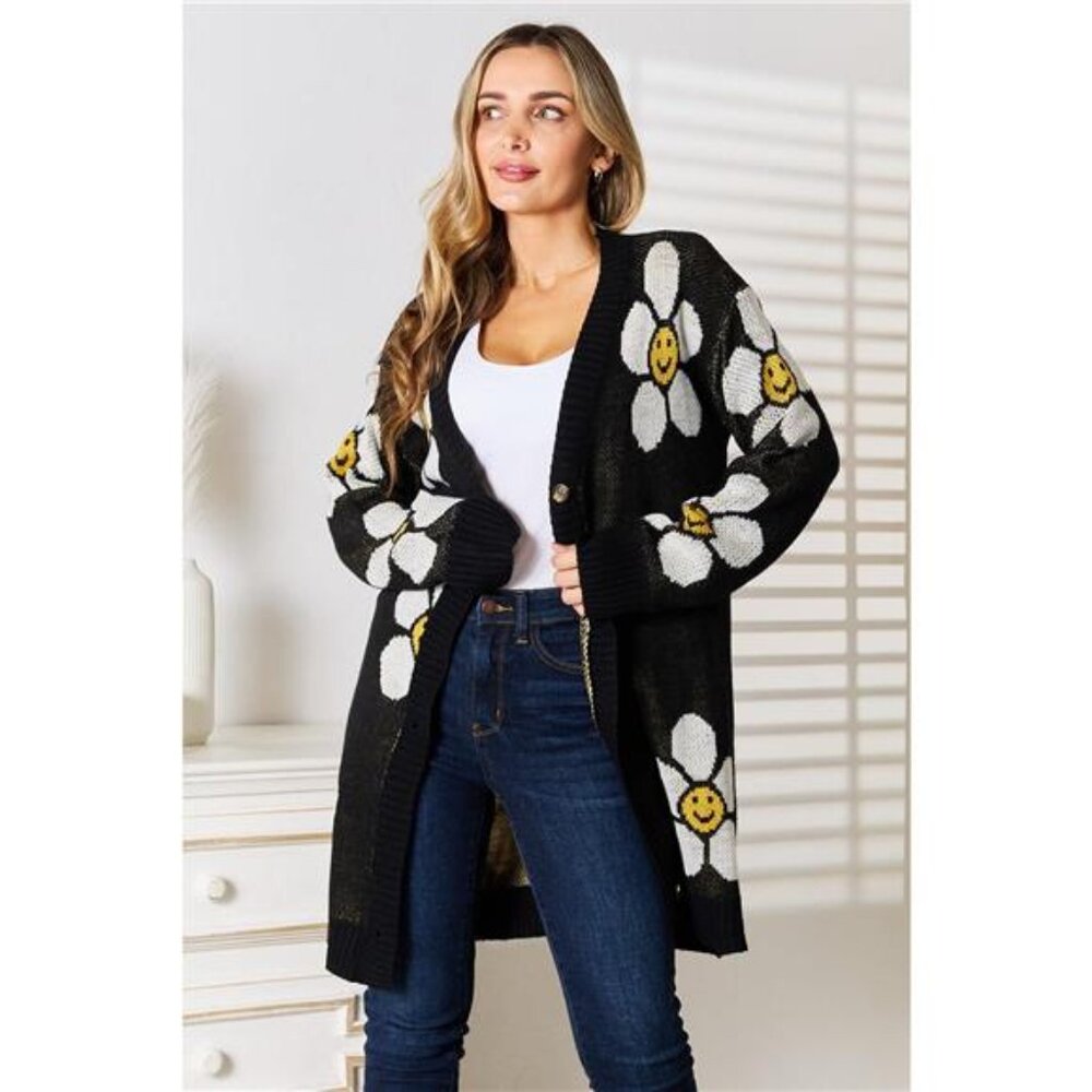 Perfee Floral Button Down‎ Longline Cardigan